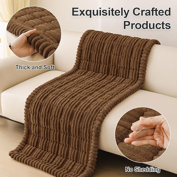 hyha Couch Covers for Dogs Washable, Non Slip Plush Dog Sofa Protectors, Fuzzy Pet Couch Covers for 3 Cushion Sofa Pet Friendly (Brown, 27.6" x 88")