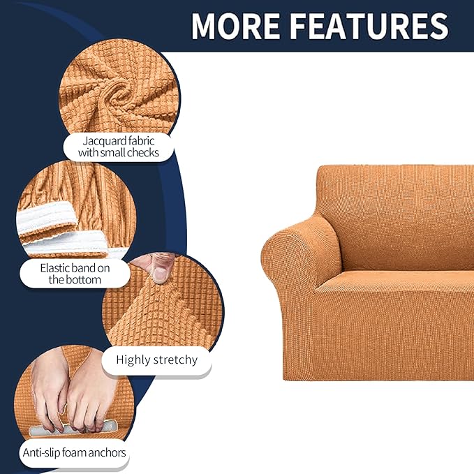 Cupuamon 2026 New Stretch Chair Sofa Slipcovers Couch Cover for 1 Seater Furniture Protector Sofa Covers with Elastic Bottom Jacquard Fabric Small Checks for Pets, Kids - Golden