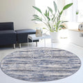 KOZYFLY Modern Abstract Round Washable Rug 5Ft, Non-Slip Soft Kitchen Bathroom Circle Rug, Grey-Blue Striped Entryway Rugs Abstract Faux Wool Doormat for Bedside Entrance Bedroom Sink