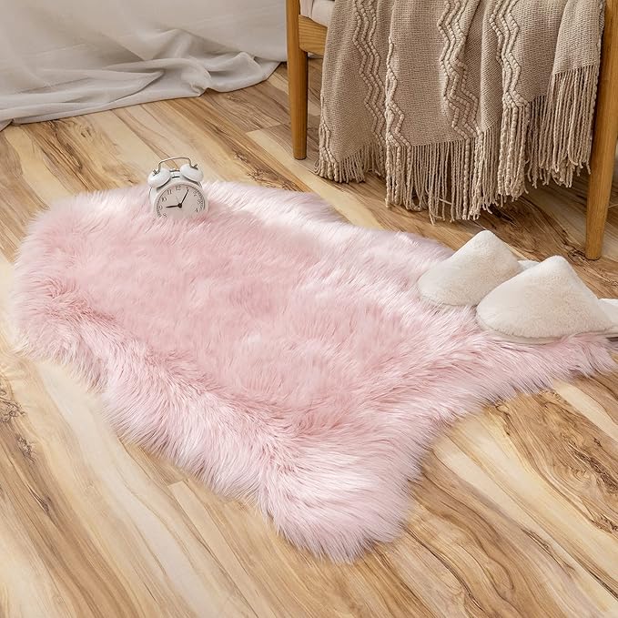 MIULEE Fluffy Rug Soft Shaggy Faux Fur Area Rug Luxury Plush Sheepskin Carpet for Bedroom Living Room Sofa Chair 2 x 3 Feet, Pink