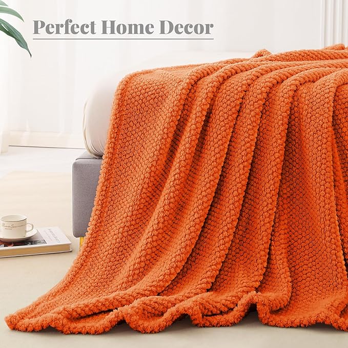 Whale Flotilla King Size Fuzzy Fleece Blanket, Fluffy Warm Soft Jacquard Bed Blankets for All Season, Lightweight and Cozy, 90x104 Inch, Burnt Orange
