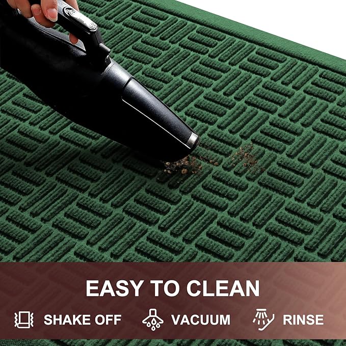 Mibao Front Door Mat Indoor Outdoor Entrance, Dirt Trapping Welcome Mats, Non-Slip Doormats, Low Profile Front Entryway, 36" x 24", Green