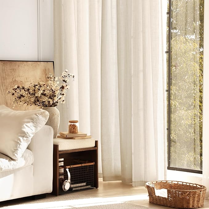 Apricot Linen Curtain 108 inch Length 2 Panels Set Back Tab Light Filtering Living Room Curtain Drapes Home Office Modern Minimalist Decor Farmhouse Boho Neutral Cream Semi Sheer Curtain 108 inch Long