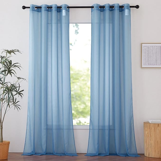 NICETOWN Stone Blue Sheer Curtains 96 Inches Long, Grommet Airy & Lightweight Window Treatment Translucent Elegant Drapes for Living Room/Bedroom, W54 x L96, 2 Panels