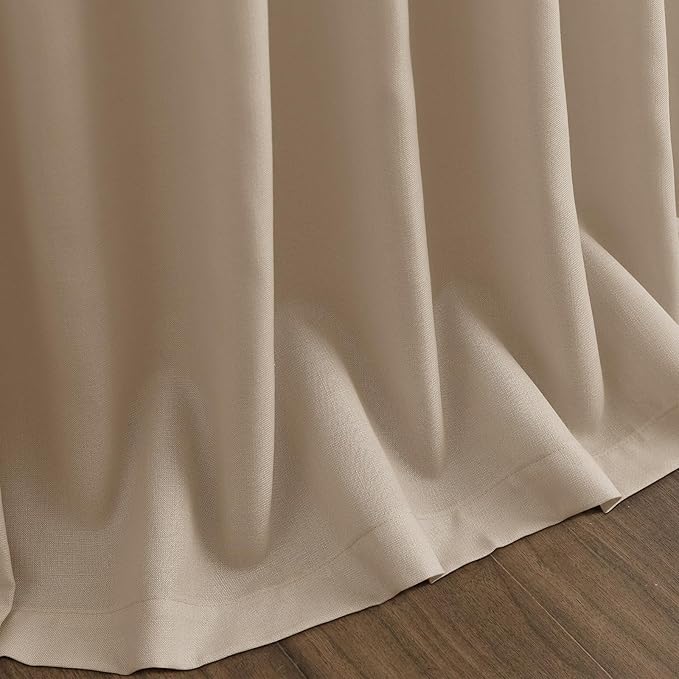 Sepia Beige Linen Curtains 102 Inches Long for Living Room Rustic Farmhouse Decor Light Filtering Semi Sheer Curtain Back Tab Neutral Modern Luxury Drapes for Bedroom Office 52x102, 2 Panels