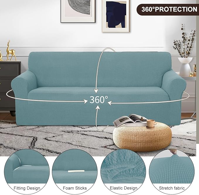 U-NICE HOME Stretch Couch Cover Sofa Cover Sofa Slipcover Furniture Protector for 4 Cushion Couch Sofa Pet Friendly(Oversized Sofa, Light Blue)