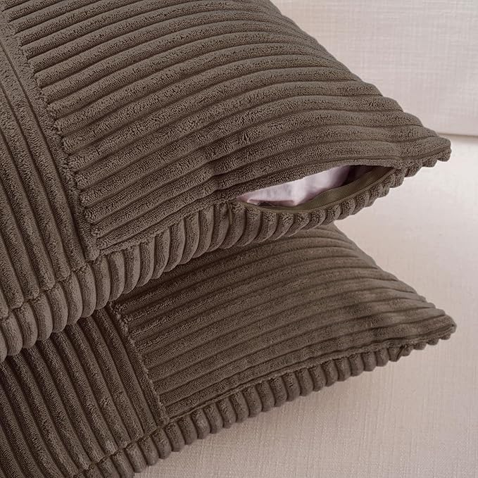 Fancy Homi 2 Packs Dark Brown Euro Decorative Throw Pillow Covers 26x26 Inch for Couch Bed, Rustic Farmhouse Boho Home Decor, Soft Corss Corduroy Patchwork Textured Square Cushion Case 66x66 cm
