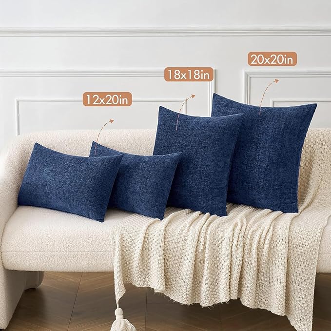 MIULEE Pack of 2 Couch Throw Pillow Covers 18x18 Inch Spring Soft Navy Chenille Pillow Covers for Sofa Living Room Solid Dyed Pillow Cases