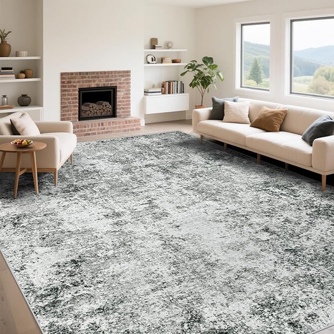 XLUEZ 9x12 Area Rug for Living Room, Washable Modern Abstract Large Area Rug Neutral Soft Non Slip Kids Rug Stain Resistant Indoor Carpet for Bedroom Dining Room Playroom Office(Grey, 9'x12')