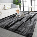 TWINNIS Super Soft Shaggy Rugs Fluffy Carpets, 4x5.9 Feet, Indoor Modern Plush Area Rugs for Living Room Bedroom Kids Room Nursery Home Decor, Upgrade Anti-Skid Rectangular Fuzzy Rug, Black Gray