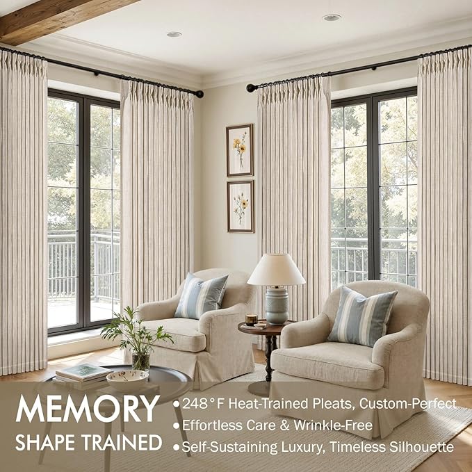 MIULEE Pinch Pleated Thick Linen Curtains 108 Inches Long 2 Panels for Living Room Bedroom, Linen Textured Drapes Pinch Pleat Back Tab Semi Sheer Privacy Neutral Ivory Cream Foor to Ceiling Curtains