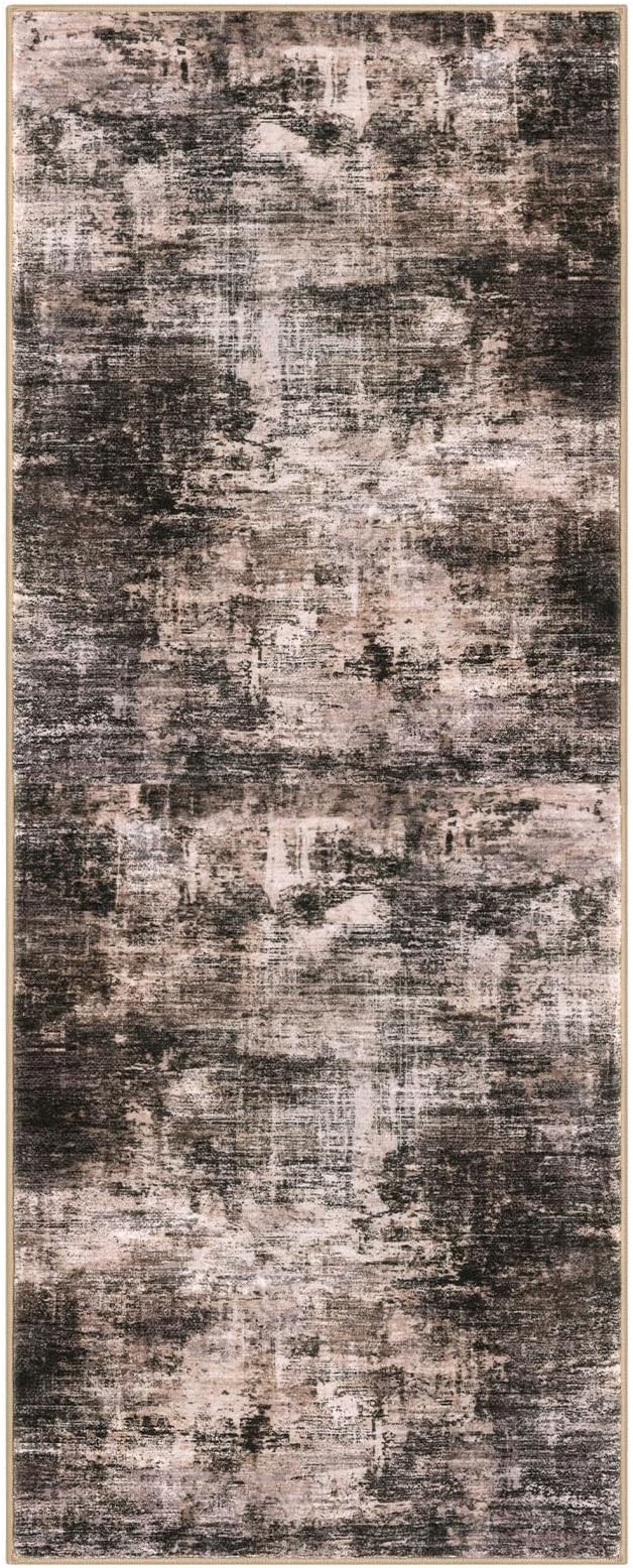 IOHOUZE Abstract Runner Rug 3x8 Ft Washable Runners for Hallways, Non Slip Kitchen Runner Printed Faux Wool Entryway Runner Indoor, Modern Abstract Floor Carpet for Hall Bedroom, Brown/Rust