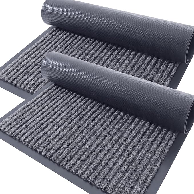 OLANLY Front Door Mat Indoor Outdoor Entrance, 2-Pack 59 x 23 Inch, Waterproof Heavy Duty Doormat, Fade Resistant, Low Profile, Easy Clean Patio Porch Welcome Floor Mats for Entry, Grey