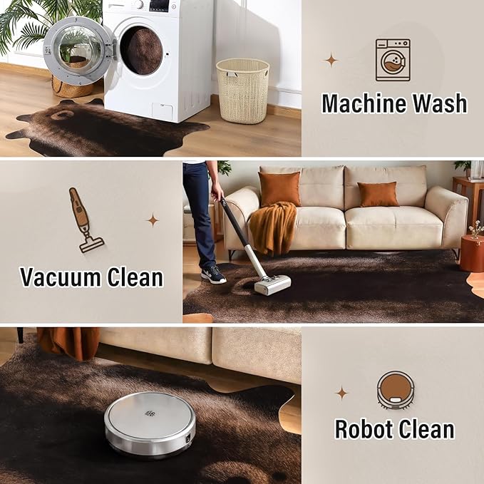 AROGAN Premium Bear Print Rug 6.2x7 Feet, Machine Washable Faux Fur Rug, Non-Slip Animal Print Hide Bear Skin Area Rug for Bedroom Living Room Home Decor