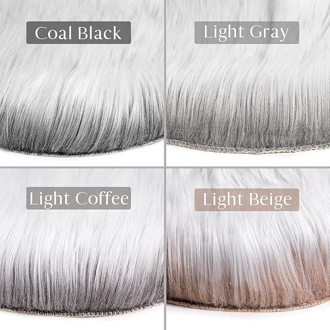 Ashler Faux Fur Rug - Fluffy Shaggy Area Rug, Ultra Soft 3 x 3 Feet Round, Frosted Bottom Gray Fuzzy Rug, Machine Washable, Nursery Decor Throw Rugs for Bedroom, Kids Room, Living Room