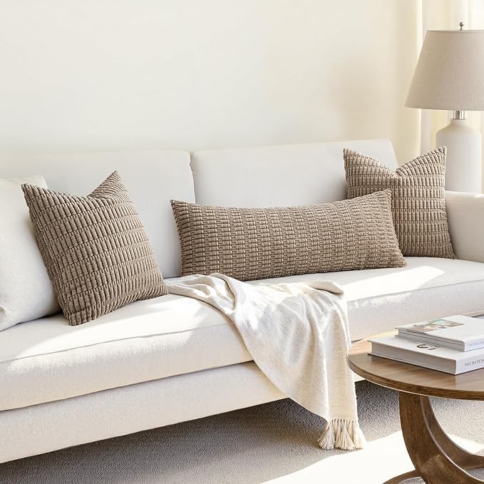 MIULEE Pack of 1 Light Brown Long Body Lumbar Decorative Throw Pillow Cover 14x36 Inch for Bed Couch Sofa Living Room Soft Boho Pillow Cover Modern Farmhouse Home Decor