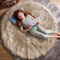 Ashler Faux Fur Rug - Fluffy Shaggy Area Rug, Ultra Soft 3 x 3 Feet Round, Beige Fuzzy Machine Washable Shag, Nursery Decor Throw for Bedroom, Kids Room, Living Room