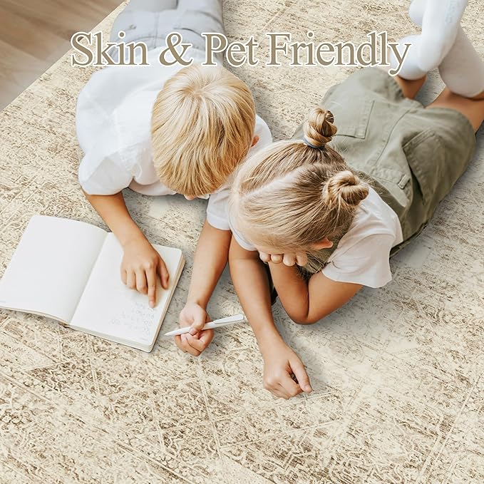 Soalmost Washable Area Rug 8x10, Large Soft Rugs for Living Room Vintage 8x10 Area Rugs for Bedroom Dining Room Floral Non-Slip Thin Brown