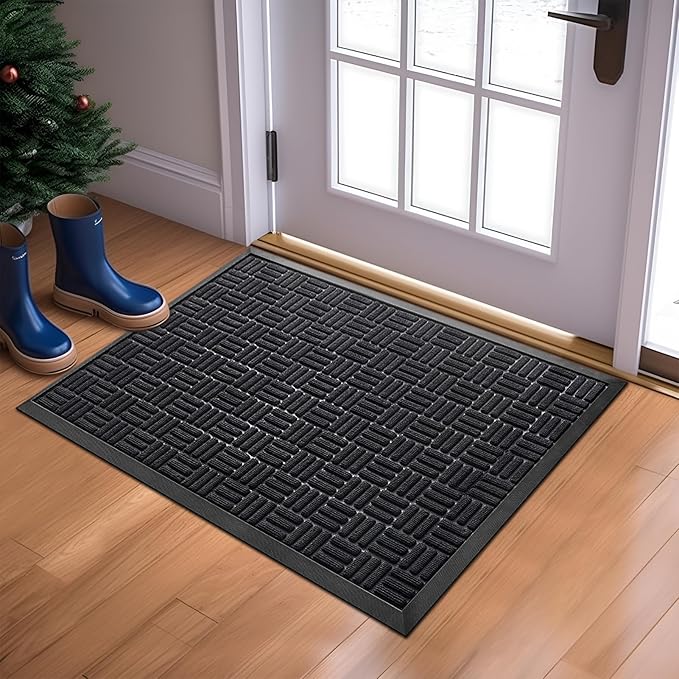 Mibao Front Door Mat, Heavy Duty Durable Welcome Mat for Outdoor Indoor, Dirt Trapper Waterproof Super Absorbent Door Mat for Entryway Outside Patio Porch, 29.5" x 17", Black