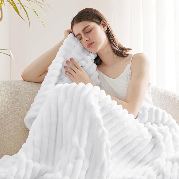 Bedsure GentleSoft White Fleece Blanket for Couch - Cozy Soft Blankets for Women, Cute Small Throws for Girls, Bright White, 50x70 Inches