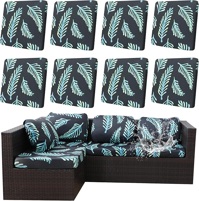 8Pcs Outdoor Cushion Covers, Patio Cushion Covers,Stretch Elastic Slipcovers, Replacement Washable & Reusable Furniture Protector for Patio Couch (Fir-Pattern,Cover Only)
