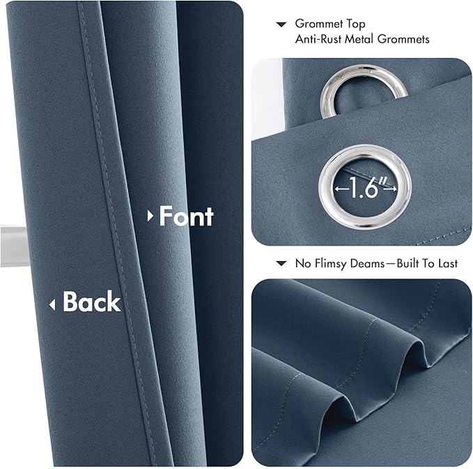MIULEE Stone Blue Blackout Curtains for Bedroom Living Room 72 Inches Long 2 Panels, Thermal Insulated Room Darkening Drapes Solid Grommet Top Light Blue Window Treatments Set, W40 x L72 Inch