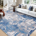 Washable Area Rugs Square 10ft Non-Slip Modern Abstract Soft for Living Room Entryway Bedroom Nursery, Print Pattern, Blue Grey Navy Gray