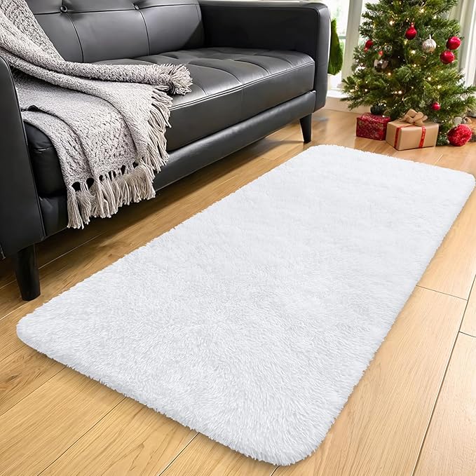 OLANLY 2x4 Machine Washable Runner Rugs for Hallway, Soft Fluffy Shaggy Bedside Rugs for Bedroom, Living Room, Indoor Floor Carpet for Kids Girls and Boys, Nursery Rooms, Home Decor Aesthetic, White