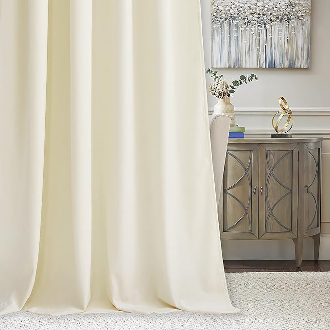 RYB HOME Ivory White Velvet Curtains 84 inches with Hook Belt, Soft Fabric Room Darkening Thermal Insulated Luxurious Home Decor Curtains for Living Room Bedroom, W 42" x L 84", 2 Panels Set