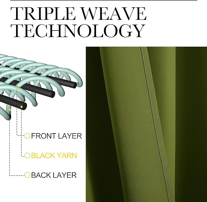 NICETOWN Blackout Curtains for Living Curtains, Olive, 2 Panels, 52 by 95, Room Darkening Window Curtain Panels, Easy-Care Solid Thermal Insulated Draperies/Drapes for Daughter Room