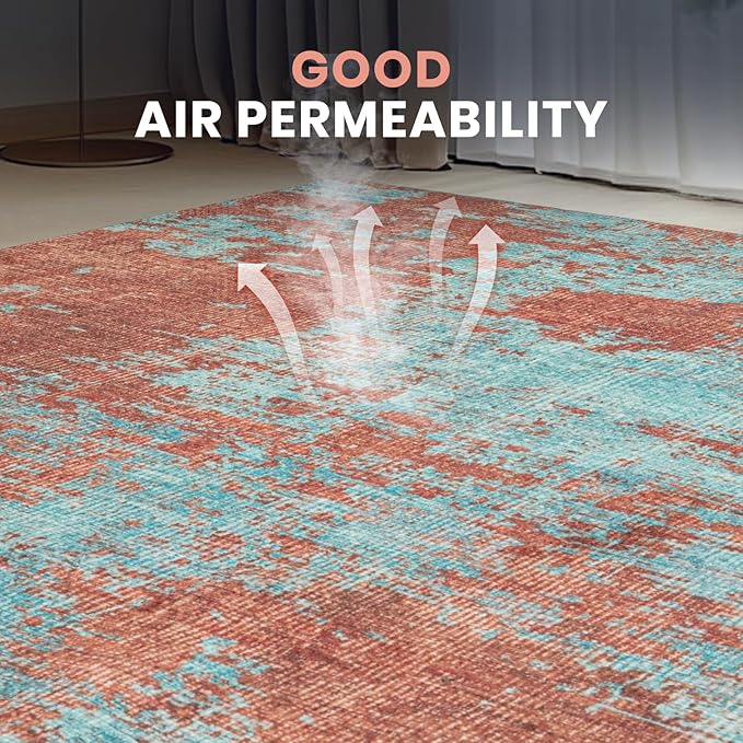 Washable Rugs 8x10 Area Rugs for Living Room-Modern Abstract Rugs for Bedroom,Dining Room,Ultra Soft Low Pile Large Carpet with Non Slip Rubber Backing,Neutral Accent Rug for Nursery Home Office