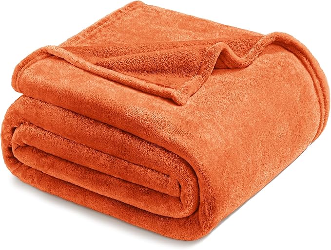 Exclusivo Mezcla Fleece Blankets Queen Size for Bed, Super Soft and Warm, All Season, Cozy, Plush, Lightweight, 90x90 Inches, Burnt Orange