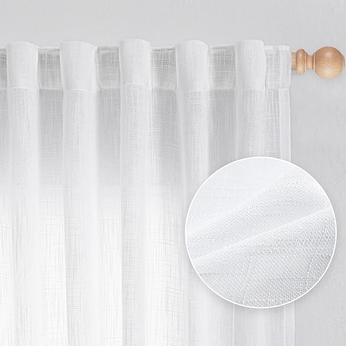 Curtain Panels in White, Cotton Polyester Blend, Light Filtering, Pair
