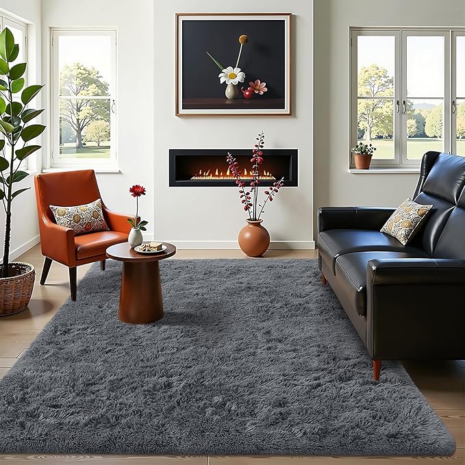 OLANLY Area Rugs for Living Room Bedroom, Machine Washable 4x5.9 ft Soft Fluffy Shaggy Bedside Rug, Indoor Floor Carpet for Kids Girls and Boys, Dorms, Nursery Rooms, Home Decor Aesthetic, Light Grey