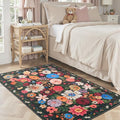 Floral Machine Washable Rug Black/Brown, 3x5 Rug Non Slip Soft Bedroom Rugs for Entryway Dorm, Ultra-Thin Rugs for Bedroom Stain Resistan(3 x 5, Black/Brown)