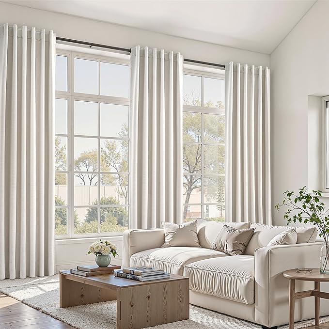 Cream Birch 84 Inch Longth 40 Inch Wide 100% Blackout Curtains 2 Panels Set for Bedroom Back Tab Rod Pocket Pleated Thermal Insulated Energy Efficient Cotton Linen Blend Decor(40"W x 84"L 2 Panels)