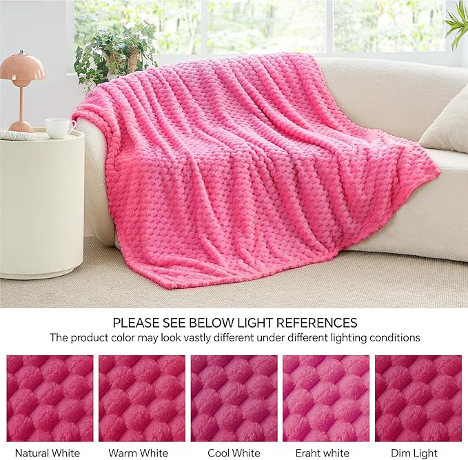 BEDELITE Fleece Twin Blankets for Couch & Bed - 3D Jacquard Decorative Hot Pink Blanket, Super Soft and Cozy Warm Fuzzy Blanket All Seasons Suitable, 60x80Inches