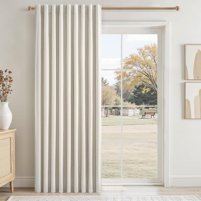 Extra Wide Total Blackout 96 Inch Curtains 72 Inches Wide for Living Room Ivory Cream Pleat Linen Blackout Curtain for Large Window Treatment Privacy Thermal Drapes Rod Pocket(72"W x 96"L 1 Panel)