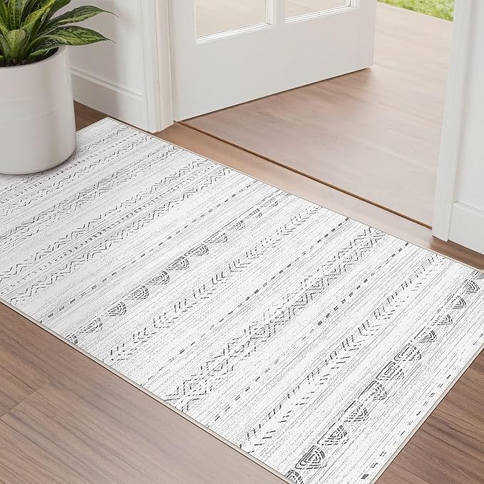 Nakagishi 2X4 Rug Washable Area Rug: Small Soft Boho Farmhouse Neutral Moroccan Non Slip Indoor Low Pile Accent Floor Throw Carpet for Bedroom Bathroom Entryway Kitchen Hallway Closet Home Door - Grey
