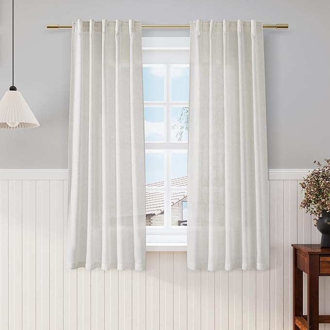Nanspring Cream Semi Sheer Linen Curtains 63 inch Length for Living Room Back Tab Rod Pocket Modern Farmhouse Coastal Decor Cream Cotton Textured Gauze Curtains for Dining Room Office 38x63
