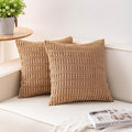 Pack of 2 Corduroy Decorative Throw Pillow Covers 18x18 InchSoft Boho Striped Pillow Covers Modern Farmhouse Home Decor for Sofa Living Room Couch Bed（Coffee）