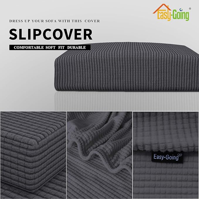 Easy-Going Stretch Loveseat Cushion Cover Sofa Cushion Furniture Protector Sofa Seat Sofa Slipcover Sofa Cover Soft Flexibility with Elastic Bottom(Loveseat Cushion, Dark Gray)