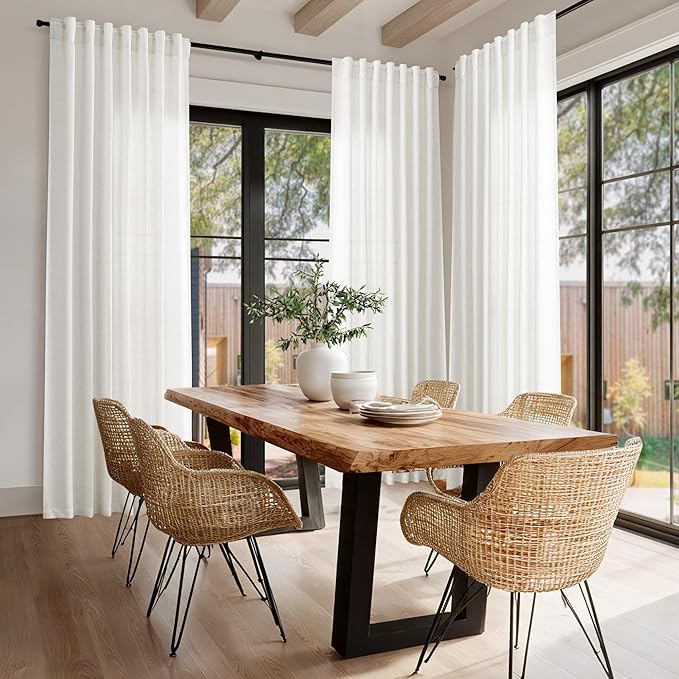Nanspring Beige White Linen Curtains 84 Inches Long for Living Room Privacy Coastal Decor Semi Sheer Curtain Back Tab and Rod Pocket Light Filtering Drapes for Bedroom, 2 Panels 40 X 84