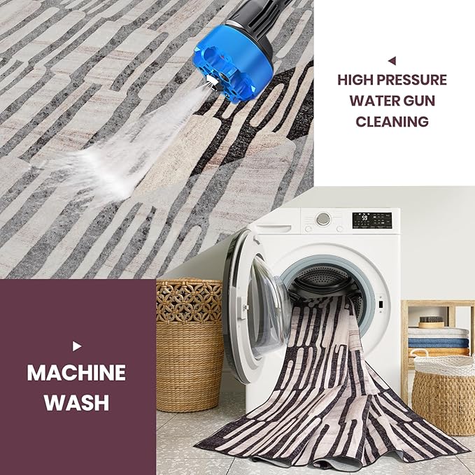 Washable Rugs 8x10 Area Rugs for Living Room- Modern Abstract Rugs for Bedroom,Dining Room, Large Soft Low Pile Carpet with Non Slip Rubber Backing,Neutral Accent Rug for Nursery Home Office