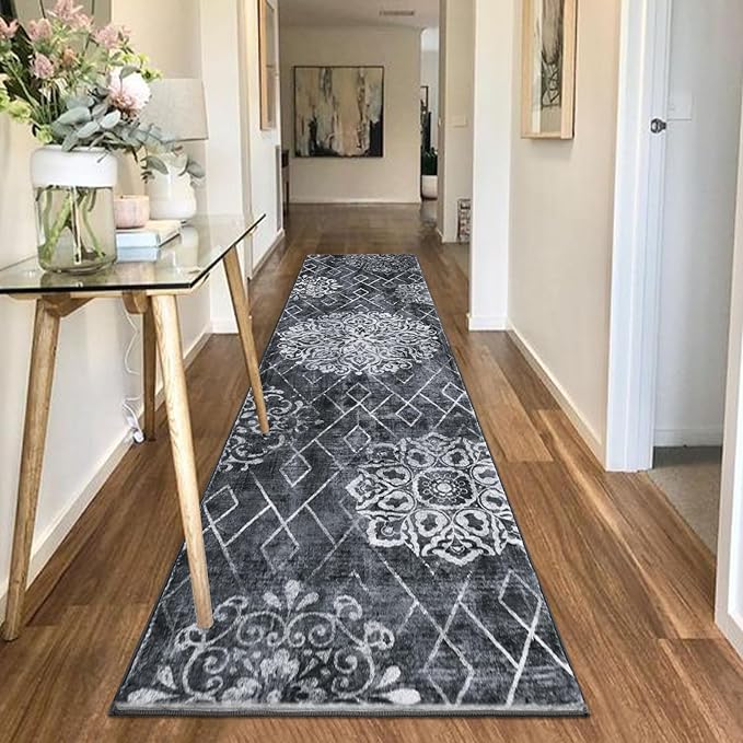 HEBE Hallway Runner Rug 2'x10' Washable Vintage Distressed Area Rugs Non Slip Laundry Rug Runner Boho Floor Carpet Runners for Hallways Entryway Laundry Room Kitchen Bathroom