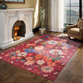 Floral Washable 6x9 Area Rugs, Soft Bedroom Rug for Living Room Ultra-Thin Non Slip Dining Room Rug, Stain Resistant Rugs Easy Clean Throw Carpet for Office(6 x 9, Red Garden)