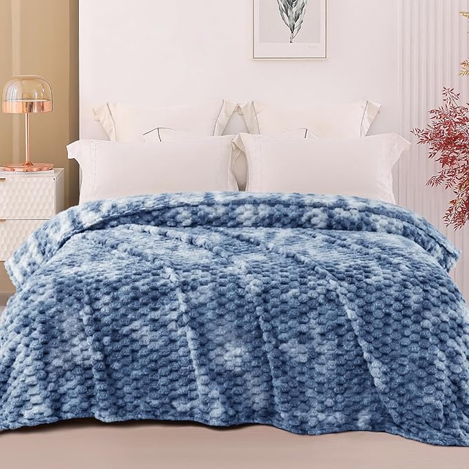 Exclusivo Mezcla Fleece King Blanket for Bed, Extra Large Fuzzy Tie-dye Stone Blue Bed Blankets, Soft Cozy Plush Sofa Throws for All Seasons, 90x104 Inches