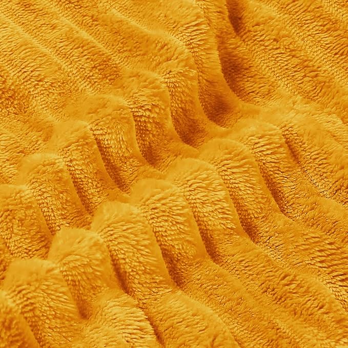BEDELITE Fleece Blanket Twin Size – 3D Ribbed Jacquard Soft and Warm Decorative Fuzzy Blankets – Cozy, Fluffy, Plush Lightweight Throw Blankets for Couch, Bed, Sofa(Mustard Yellow, 60x80 inches)