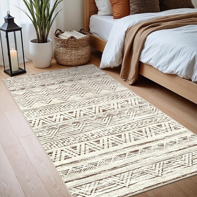 2x4 Washable Entryway Runner Rug: Moroccan Small Area Rug Soft Non Slip Door Mat for Hallway Low Pile Thin Stain Resistant Floor Carpet for Kitchen Bedroom Bathroom Bedside Indoor(2x4,Beige)