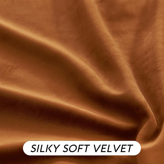 RYB HOME Fall Curtains Burnt Orange Velvet Curtains, Light Blocking, Thermal Insulated, Terracotta Luxury Window Treatment Privacy Backdrops for Bedroom Living Room, 52 inch x 84 inches, 2 Panels